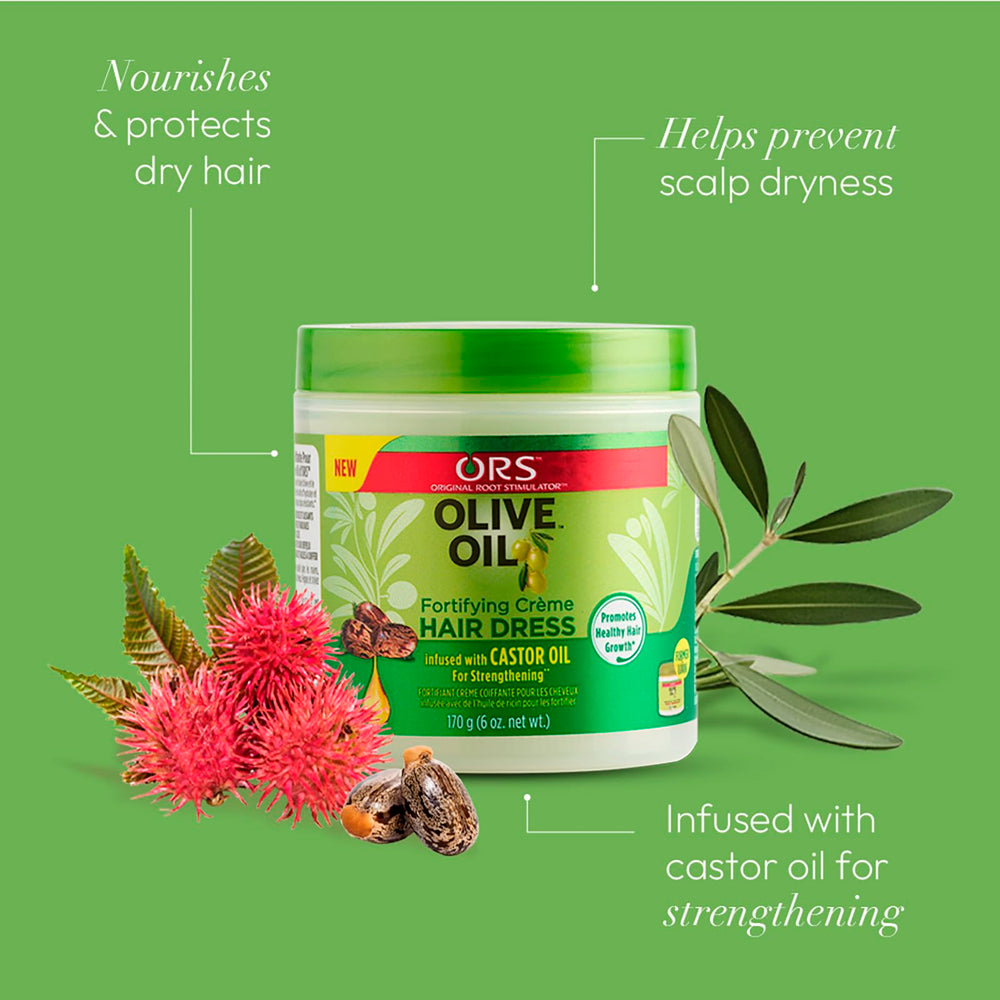 Applying ORS Olive Oil Creme on hair for enhanced moisture and manageability.