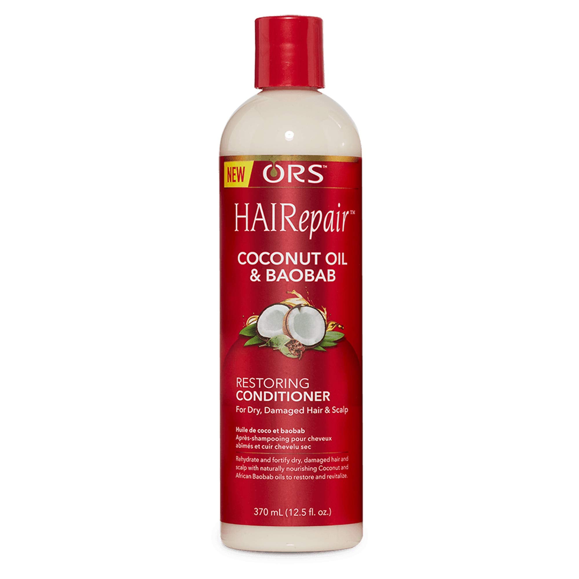 ORS HAIRepair coconut oil bottle highlighting deep conditioning for dry hair