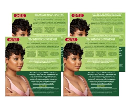 ORS No-Lye relaxer application with olive oil for moisturized scalp and reduced dryness.
