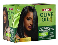 Kit contents show included tools for easy at-home relaxer application.