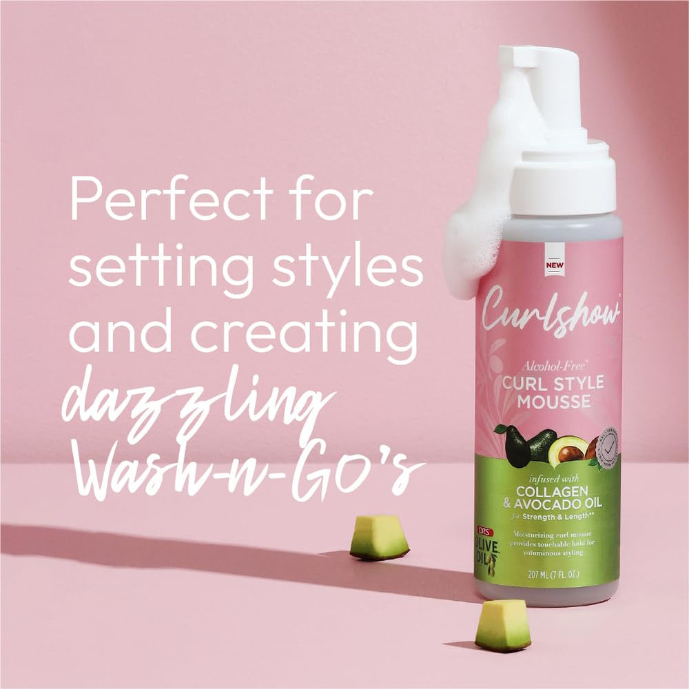 ORS Olive Oil Curlshow avocado oil drop demonstrating nourishing shine