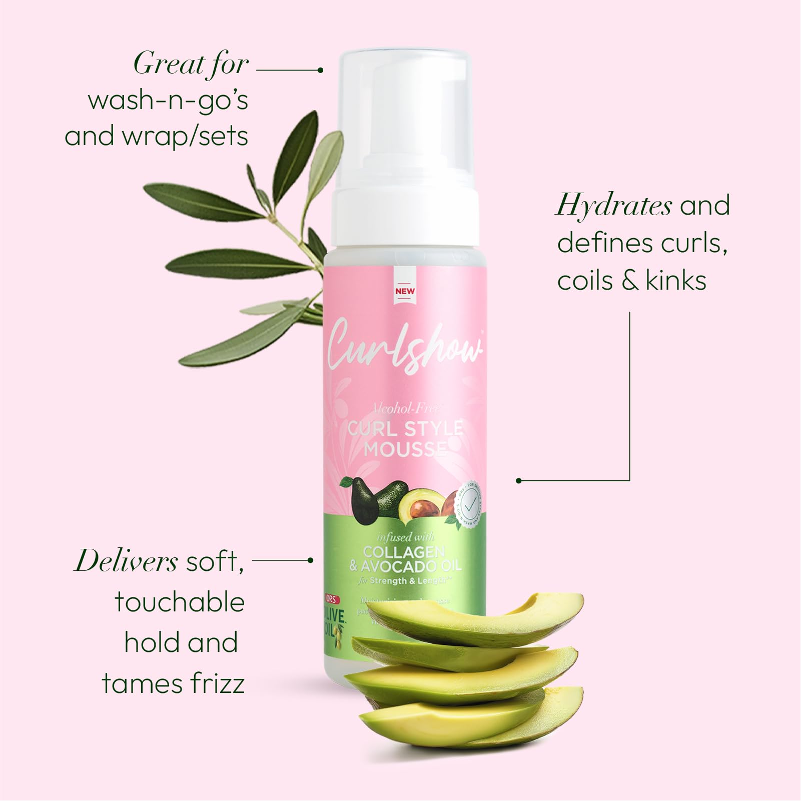 ORS Olive Oil Curlshow defines curls with rich, non-sticky foam