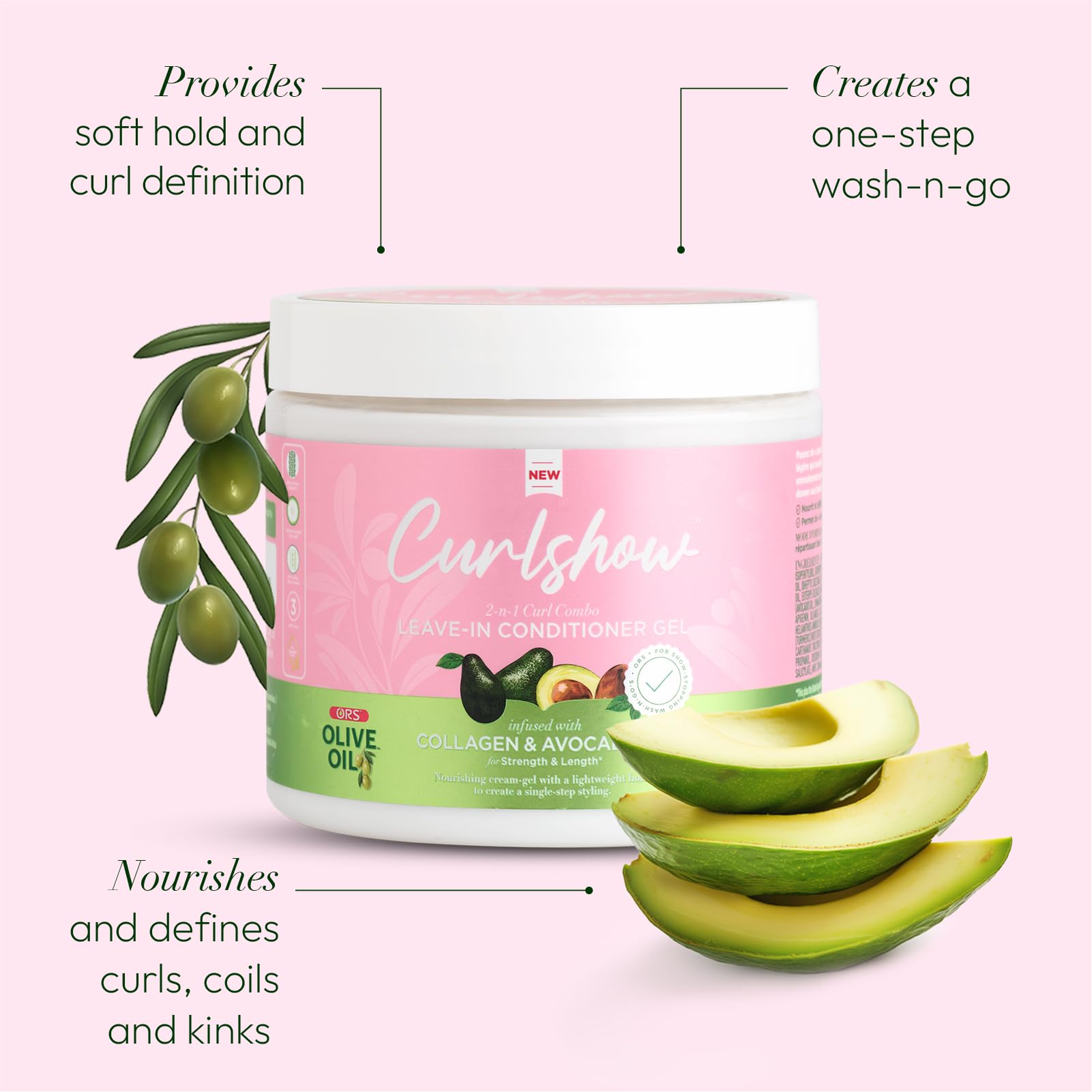 ORS Curlshow leave-in definition soft focus demonstrates curls with gentle hold