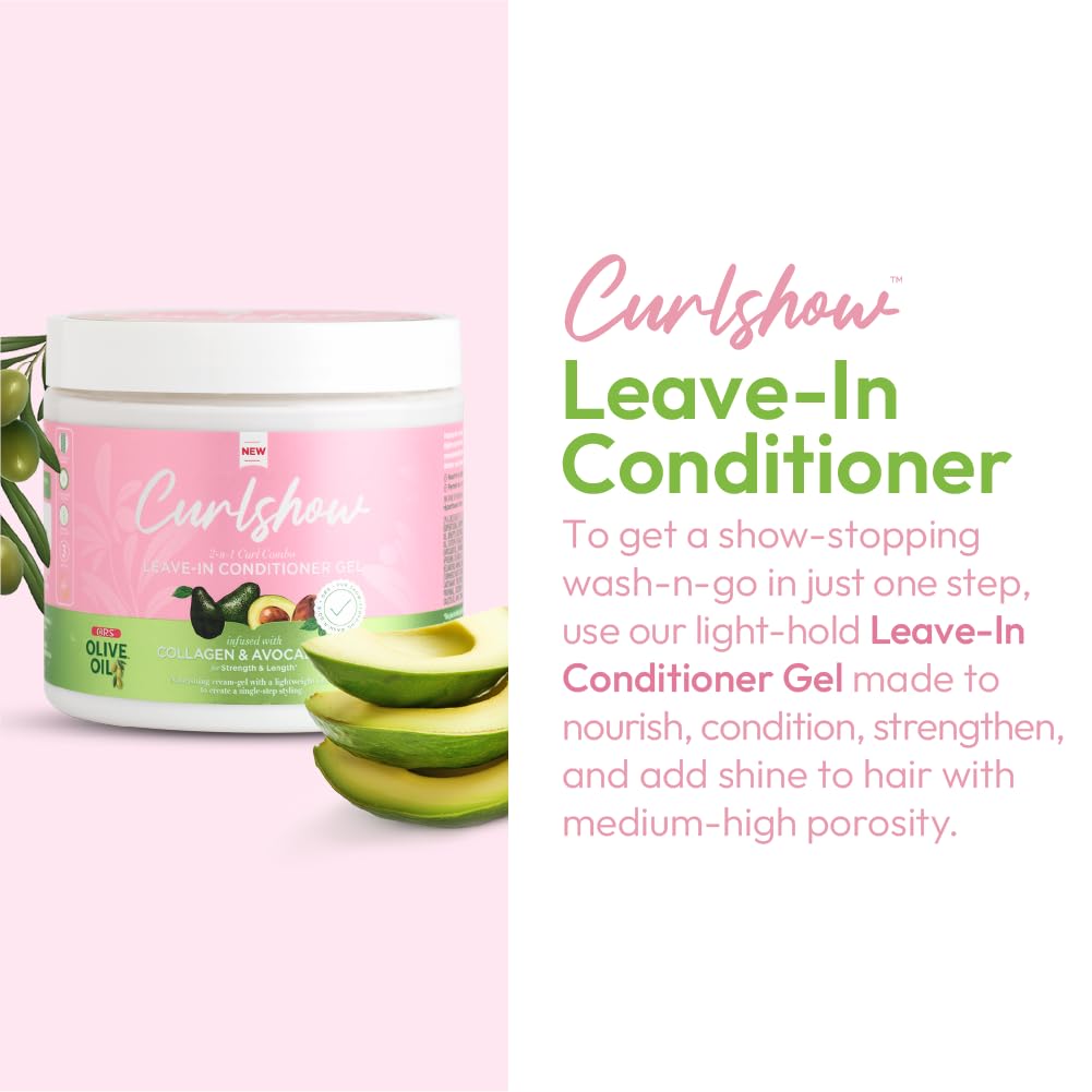 ORS Curlshow leave-in glossy texture on strands suggests healthy shine