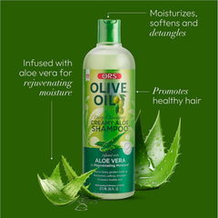 ORS Olive Oil Deep Cleansing Shampoo image shows olive oil and aloe vera nourishment ingredients.