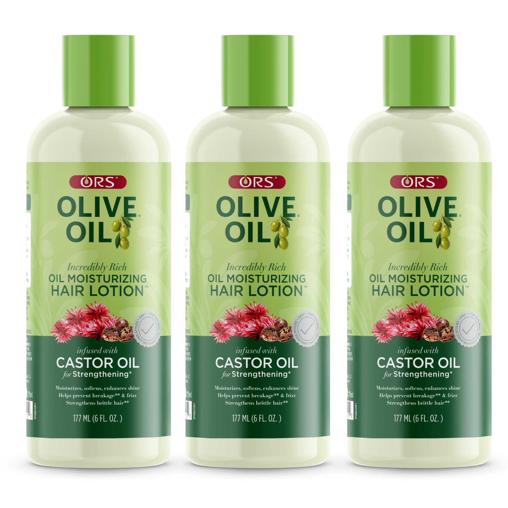ORS Olive Oil Incredibly Rich Hair Lotion bottle highlighting moisture and shine