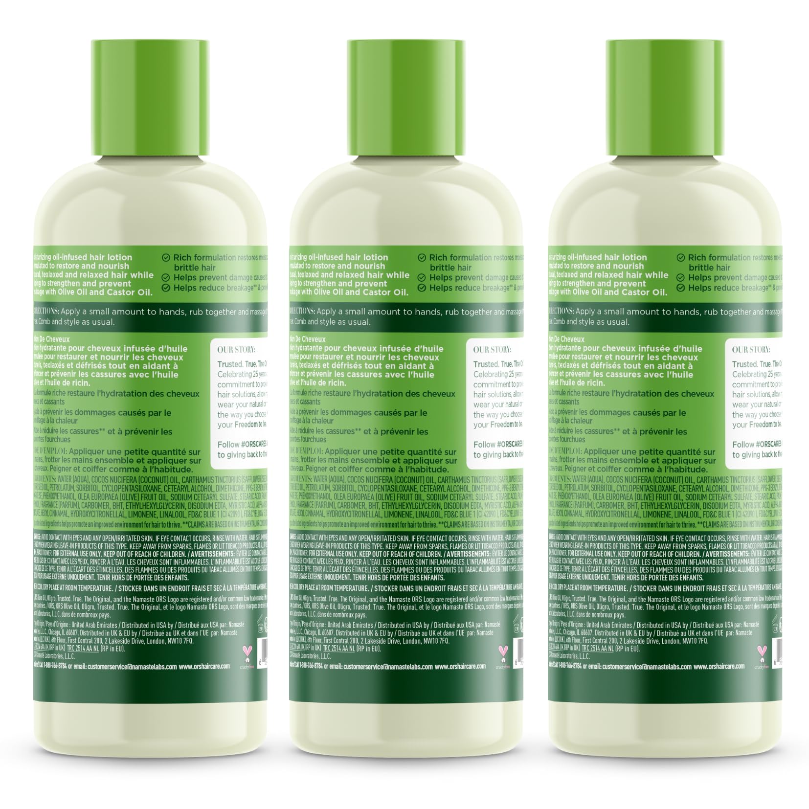 ORS Olive Oil Incredibly Rich Hair Lotion pack of 3 demonstrating value and protection during styling