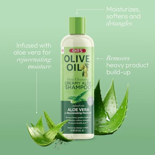 ORS Olive Oil Moisture Restore Shampoo lather softens knots for easier styling.