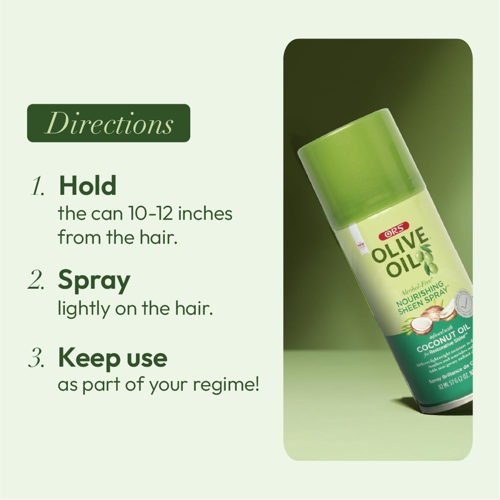 ORS Nourishing Sheen Spray on damp hair helps retain moisture.