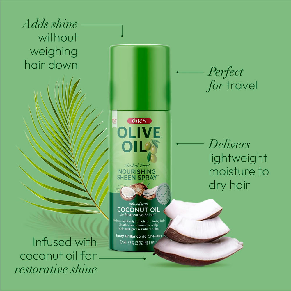 ORS Olive Oil Nourishing Sheen Spray applied to braids for healthy-looking sheen.