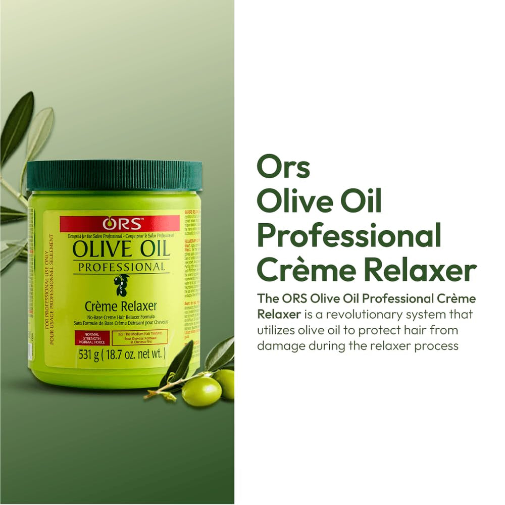 ORS Olive Oil Creme Relaxer silky hair visual conveys softness and manageability