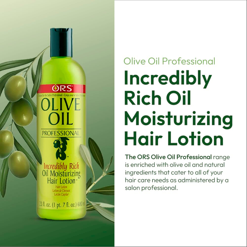 ORS Olive Oil Professional Rich Oil application on hair demonstrates easy, even coverage