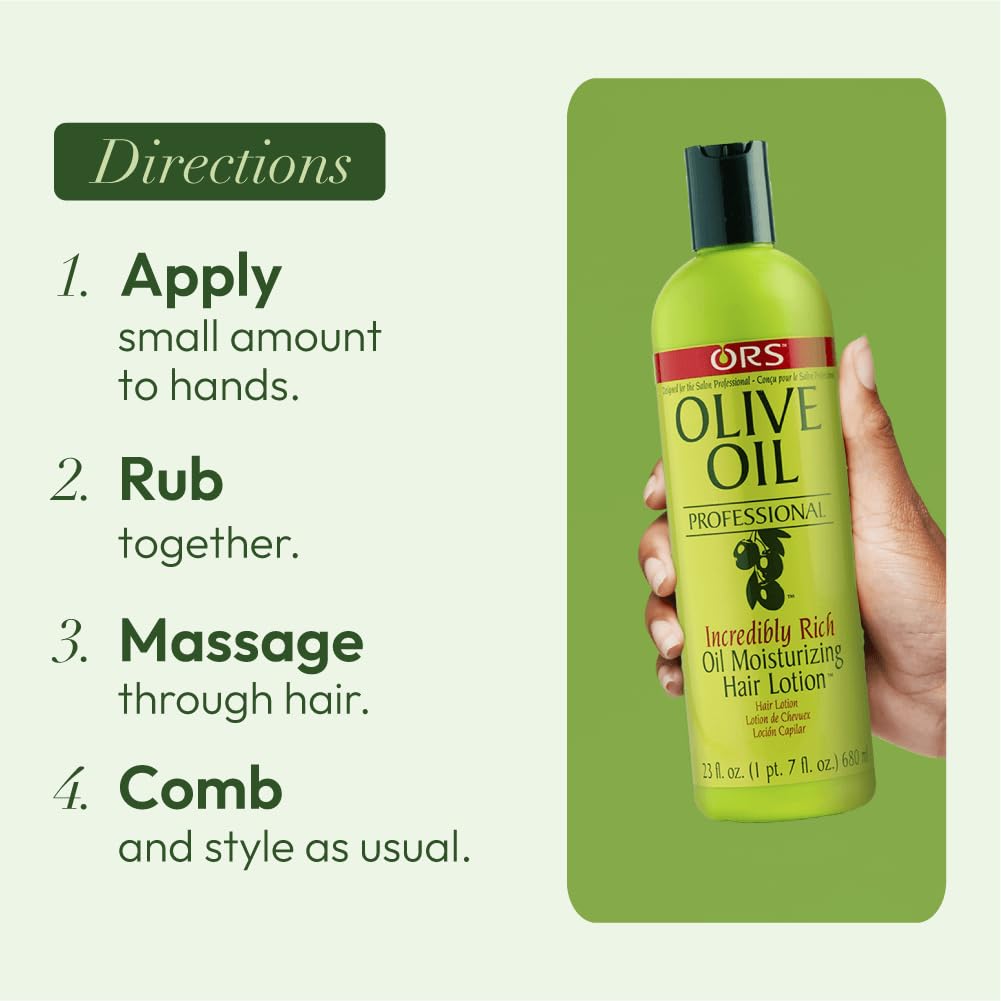 ORS Olive Oil Professional Rich Oil packaging on display hints at salon-quality results