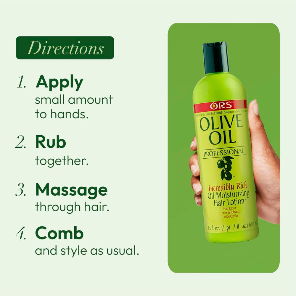 ORS Olive Oil Professional Rich Oil packaging on display hints at salon-quality results
