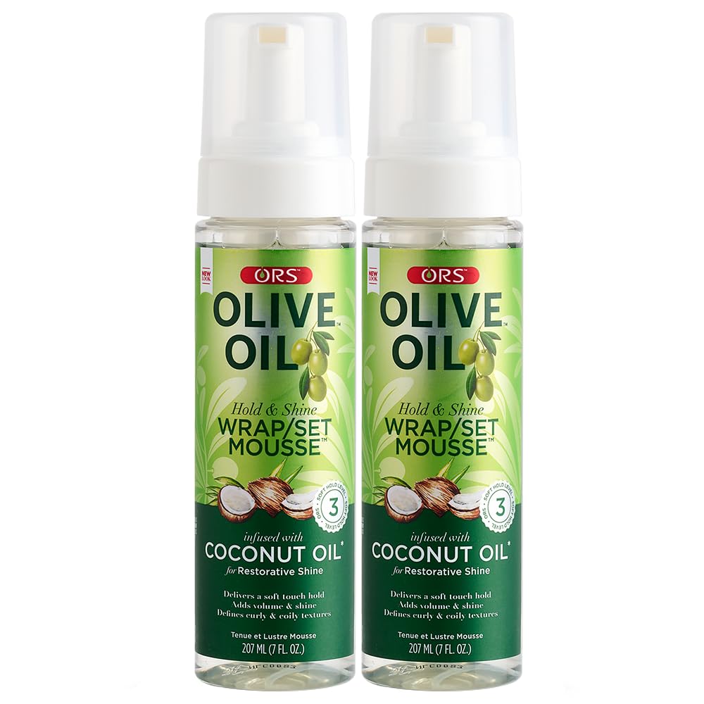 ORS Olive Oil Wrap-Set Mousse Pump demonstrates fast-drying benefits for busy mornings.