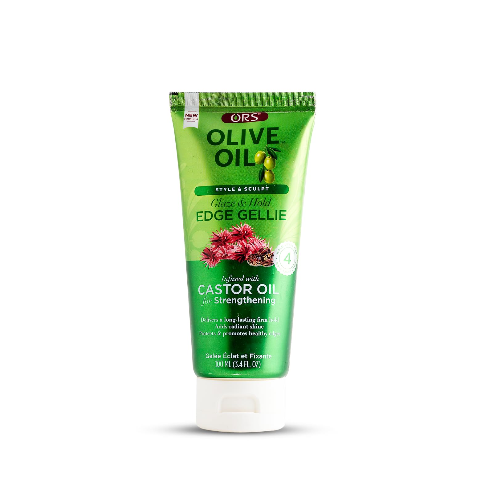 ORS Style & Sculpt Edge Gellie bottle shows castor oil formula for edge control.
