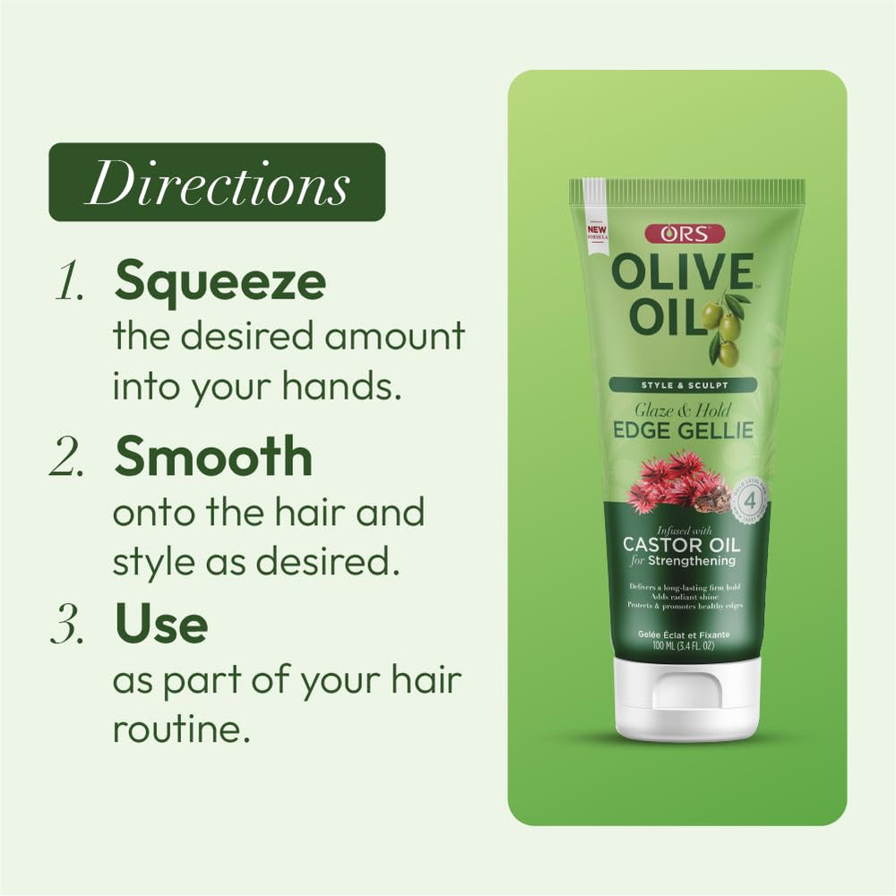 ORS Style & Sculpt Edge Gellie ingredients highlight castor oil.