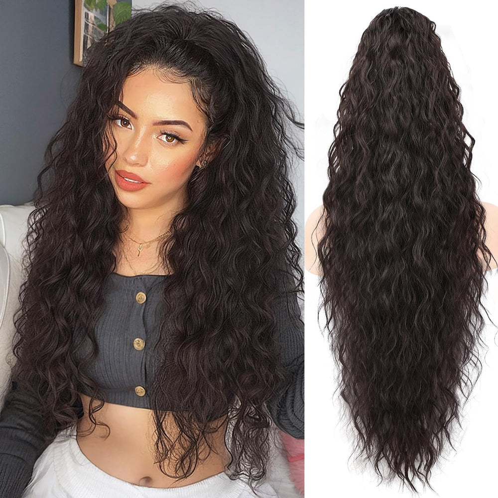 ORSUNCER claw long wavy ponytail in black brown adds natural volume and secure clip-in style