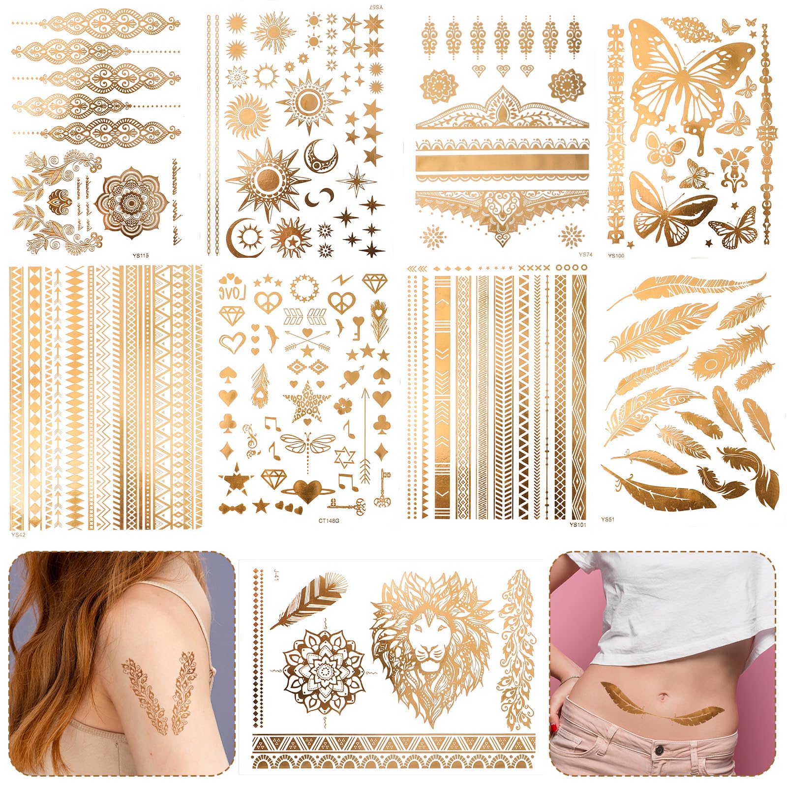 Oruola gold tattoo lion design on arm adds bold festival style