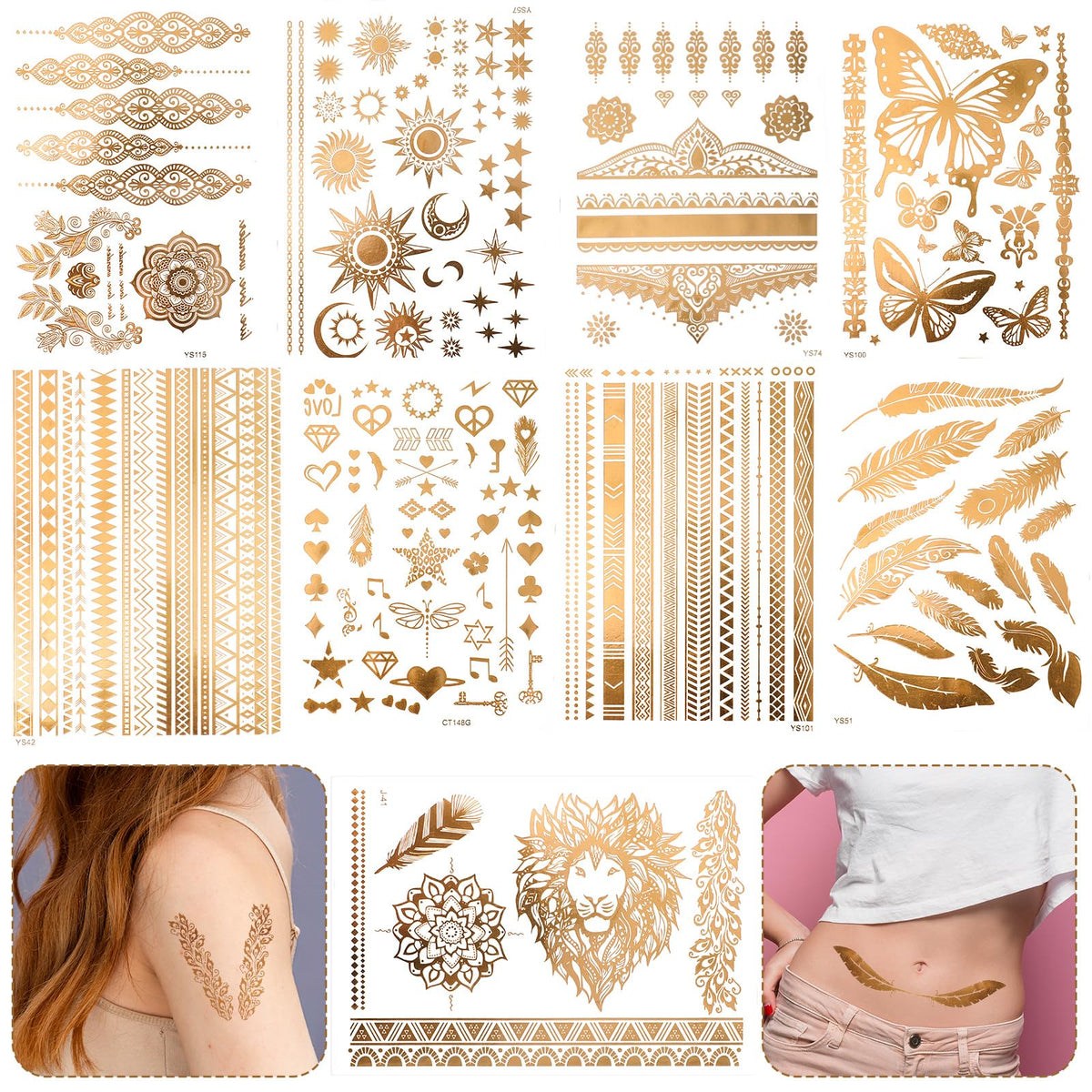 Oruola gold tattoo lion design on arm adds bold festival style
