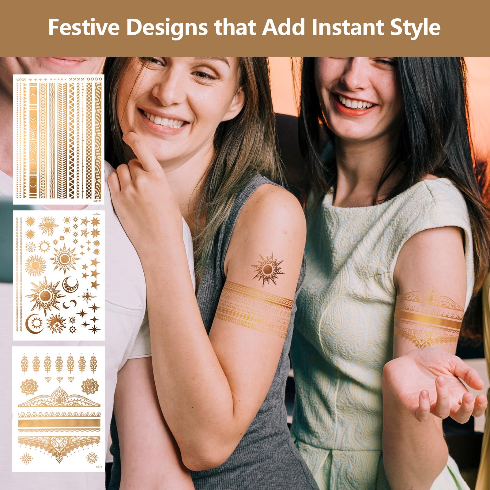 Oruola gold tattoo ornate pattern on leg for eye-catching detail