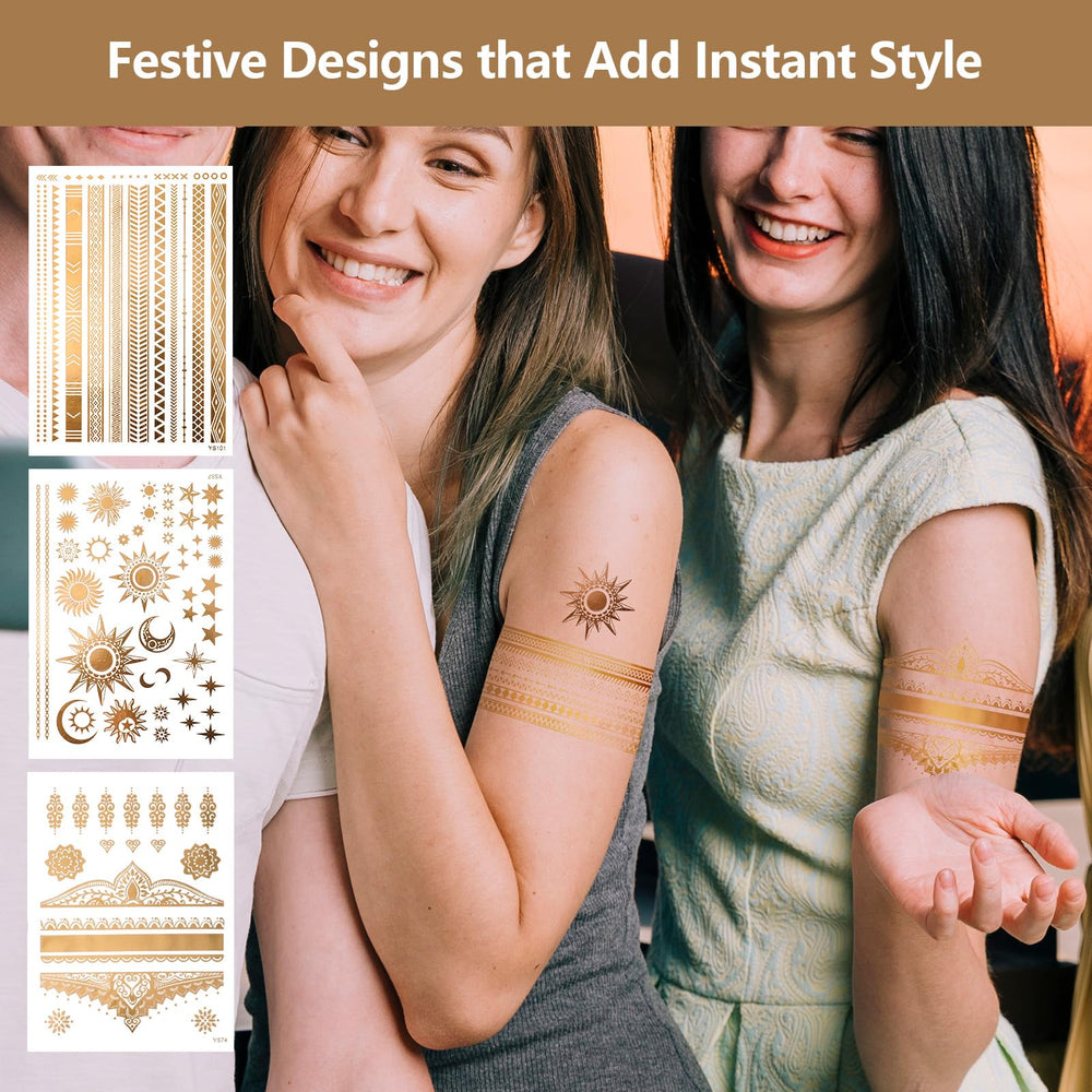 Oruola gold tattoo ornate pattern on leg for eye-catching detail