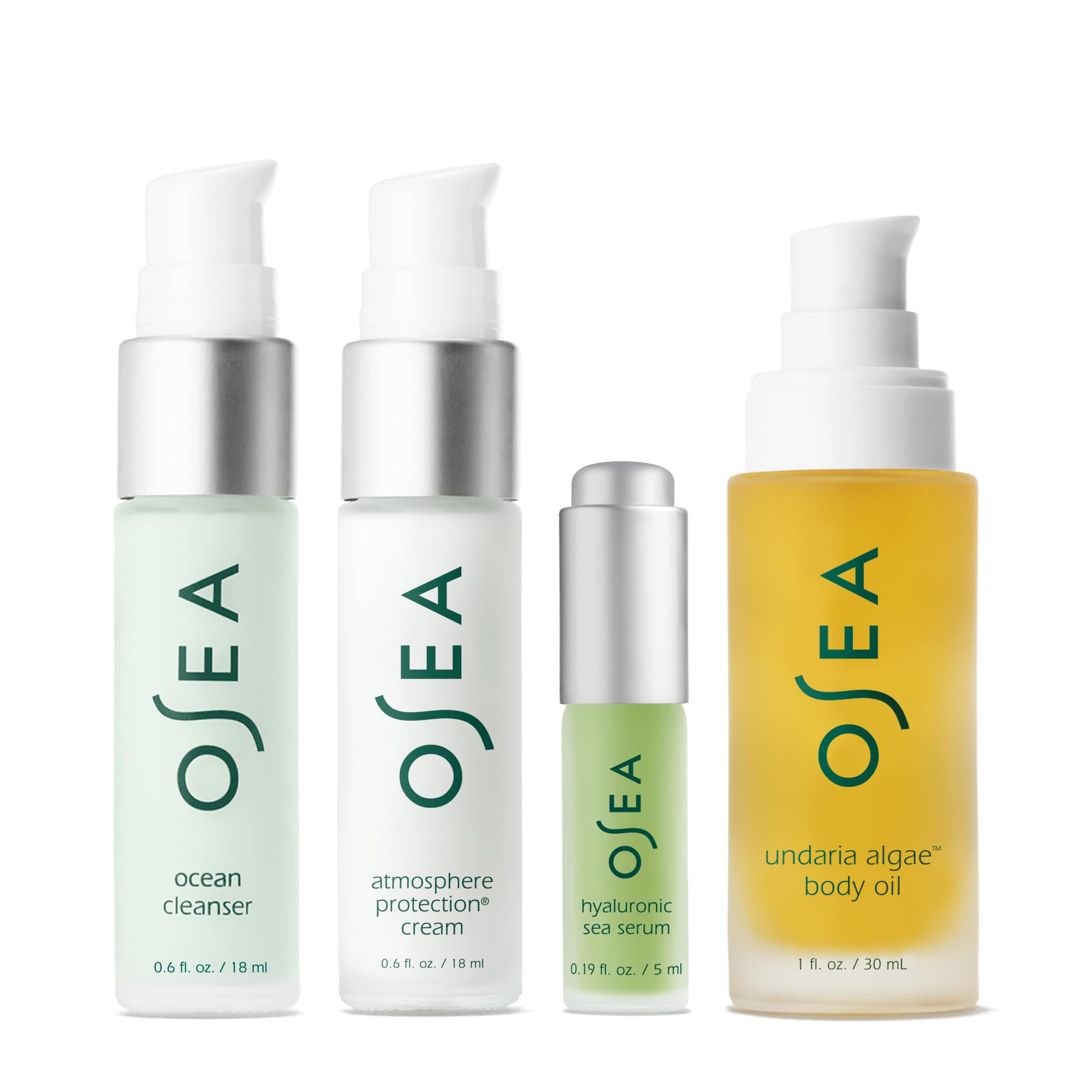 OSEA Hyaluronic Sea Serum bottle with pump for hydration and elasticity.