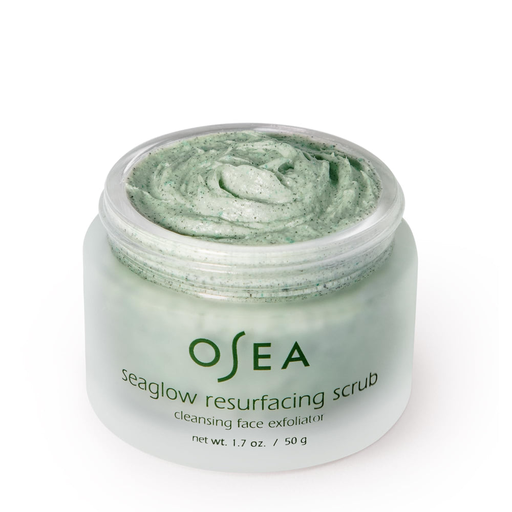 Texture close-up of OSEA Seaglow scrub highlighting gentle exfoliation.