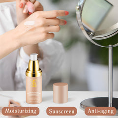 O.SECERT Foundation 4-in-1 close-up reveals a dewy, non-cakey finish.