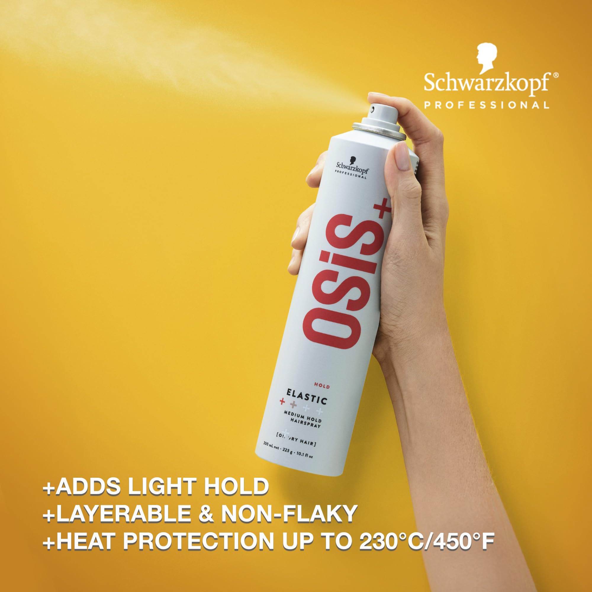 OSiS+ Elastic Light Hold being sprayed on dry hair for precise, non-flaky control