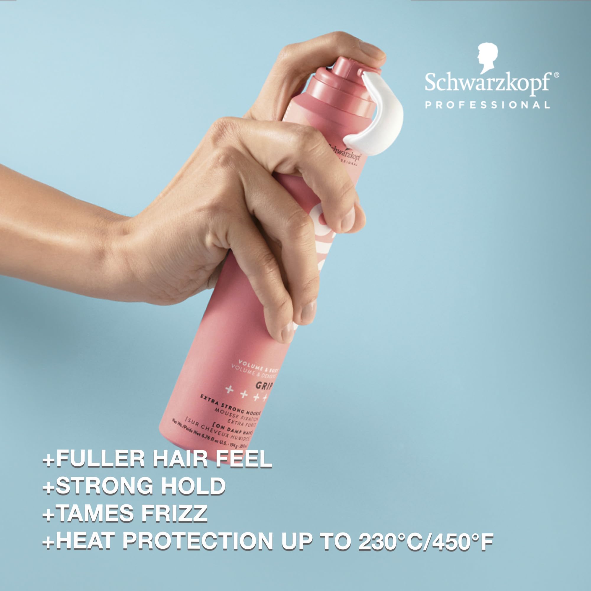 OSiS+ Grip Extreme Hold Mousse packaging highlights professional styling option.