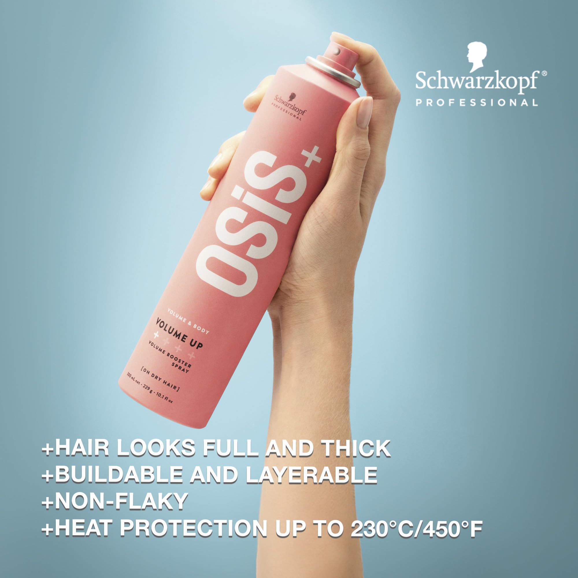 Close up of applying OSiS+ Volume Up from 12 inches for lasting volume