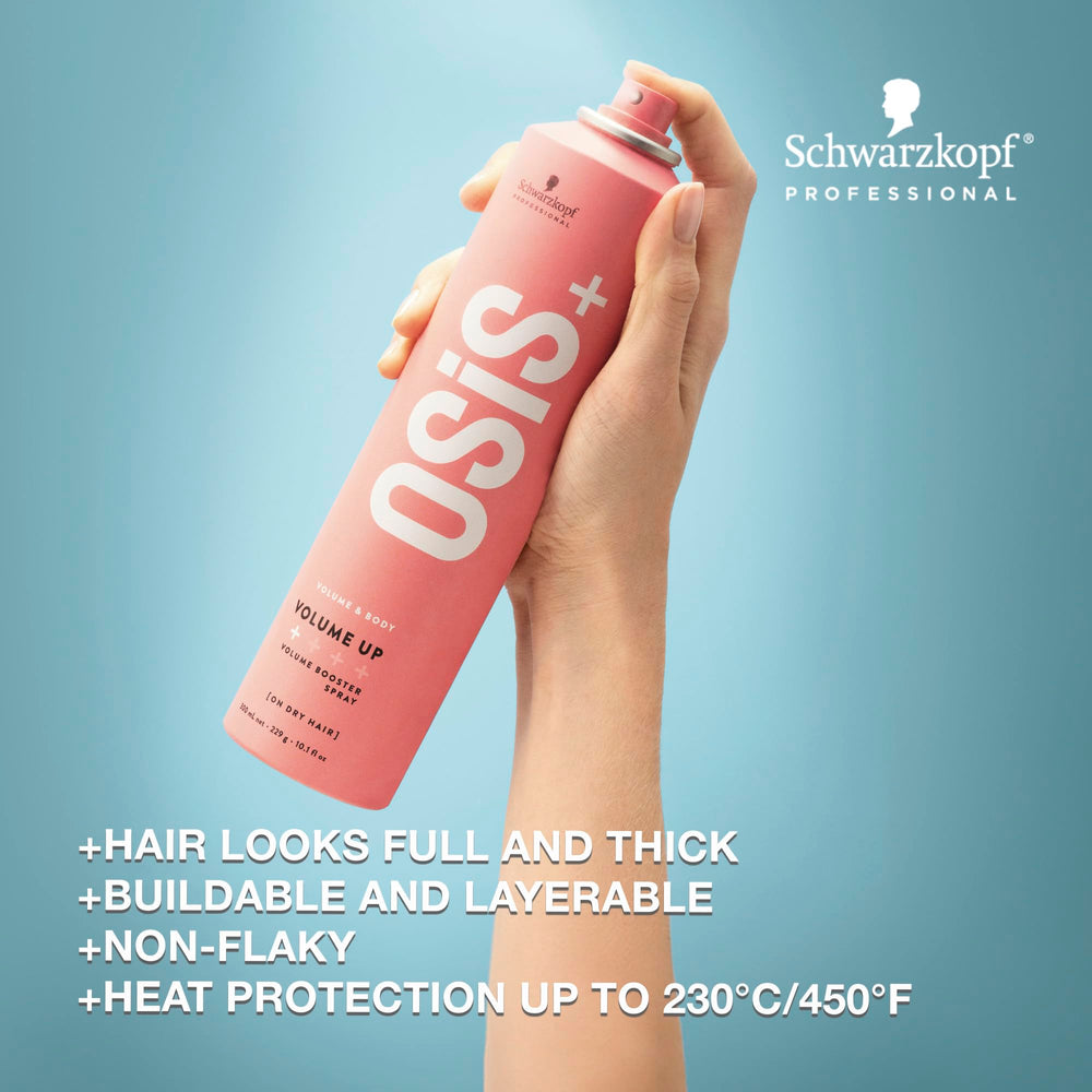 Close up of applying OSiS+ Volume Up from 12 inches for lasting volume