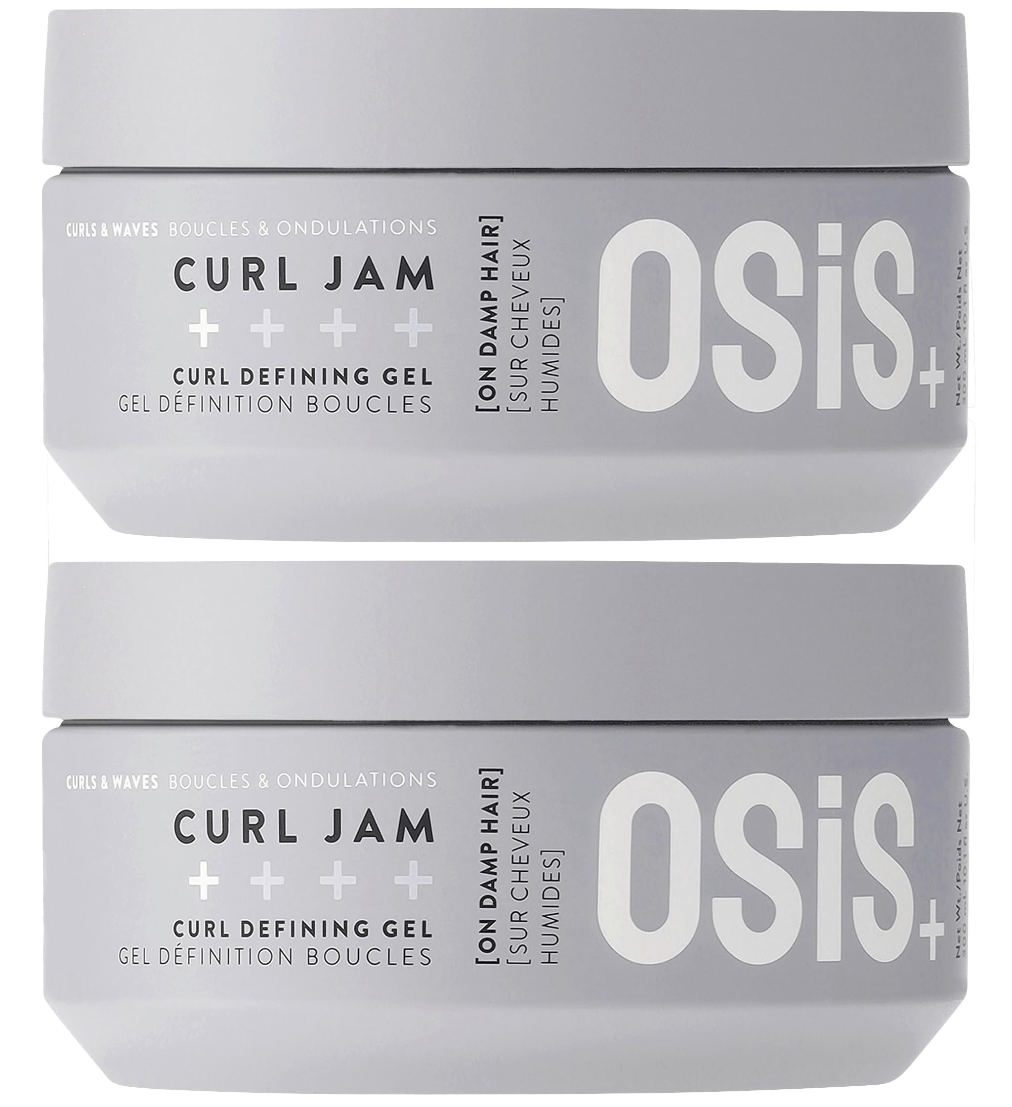 OSiS+ Curl Jam bottle pour demonstrates easy damp-hair application for defined curls.