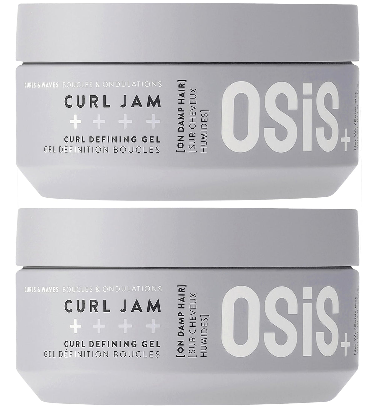 OSiS+ Curl Jam bottle pour demonstrates easy damp-hair application for defined curls.