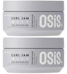 OSiS+ Curl Jam bottle pour demonstrates easy damp-hair application for defined curls.
