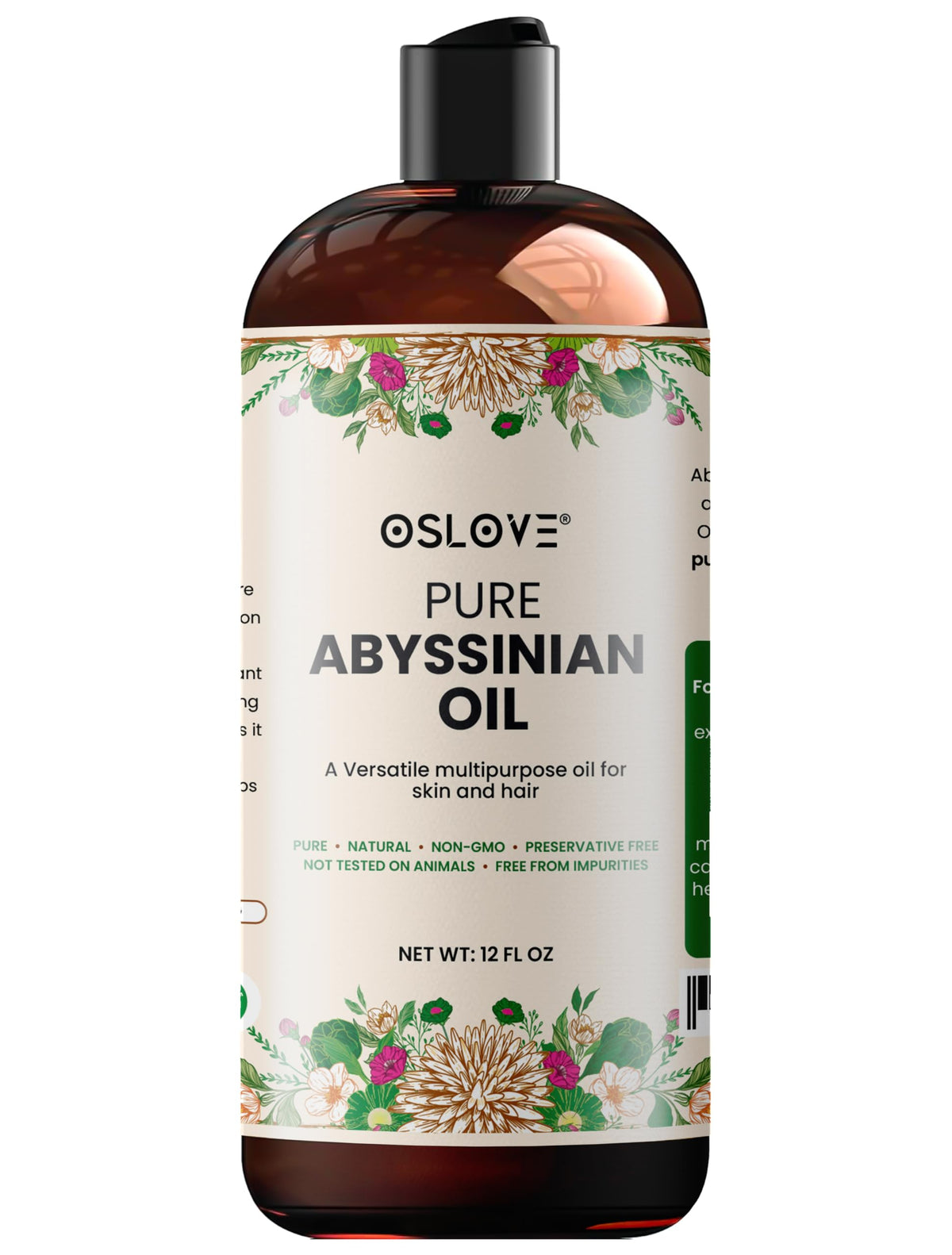 Oslove Abyssinian oil bottle for smooth, shiny hair.