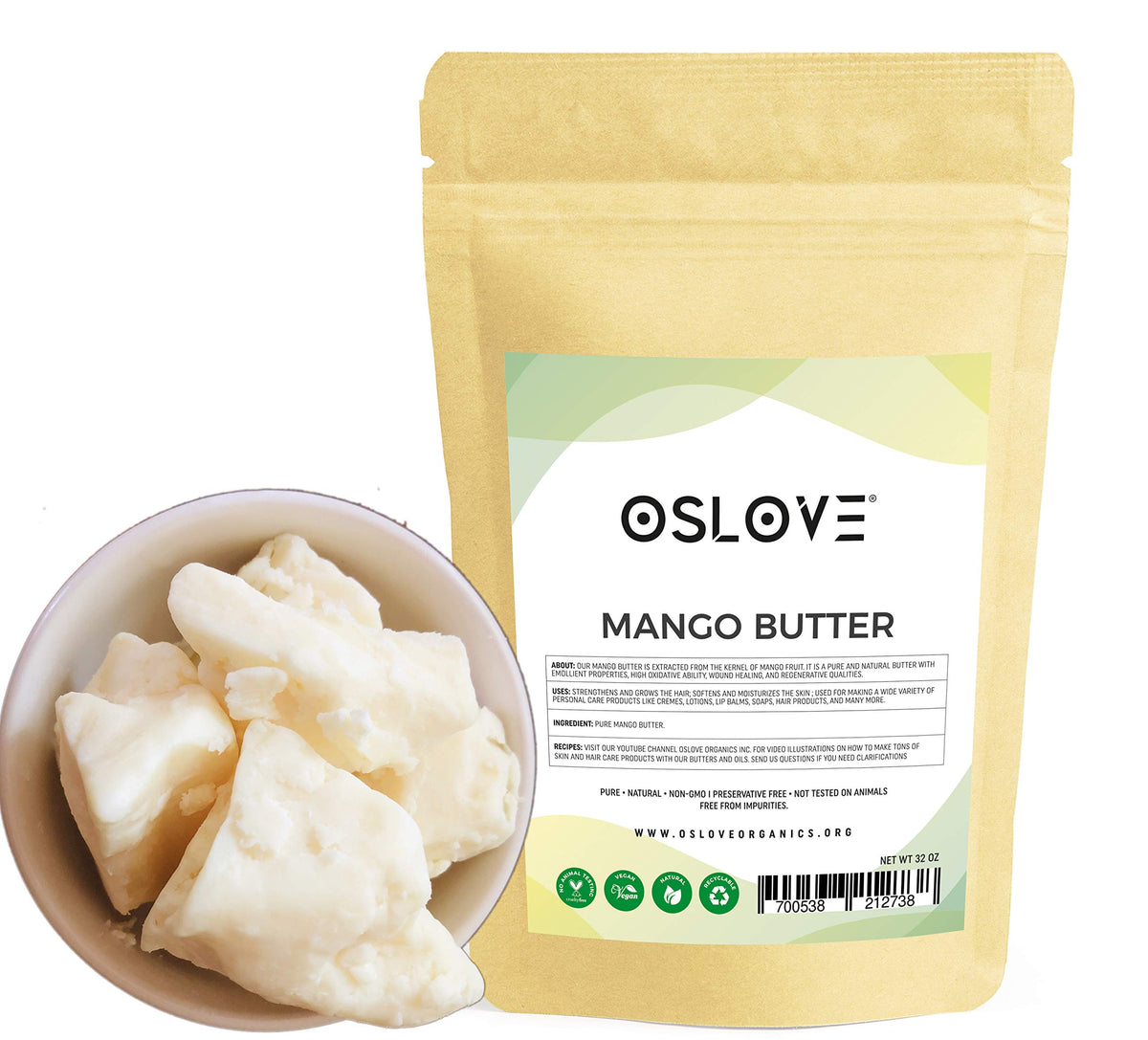 Oslove Organics mango butter 2lb packaging for DIY moisturizers