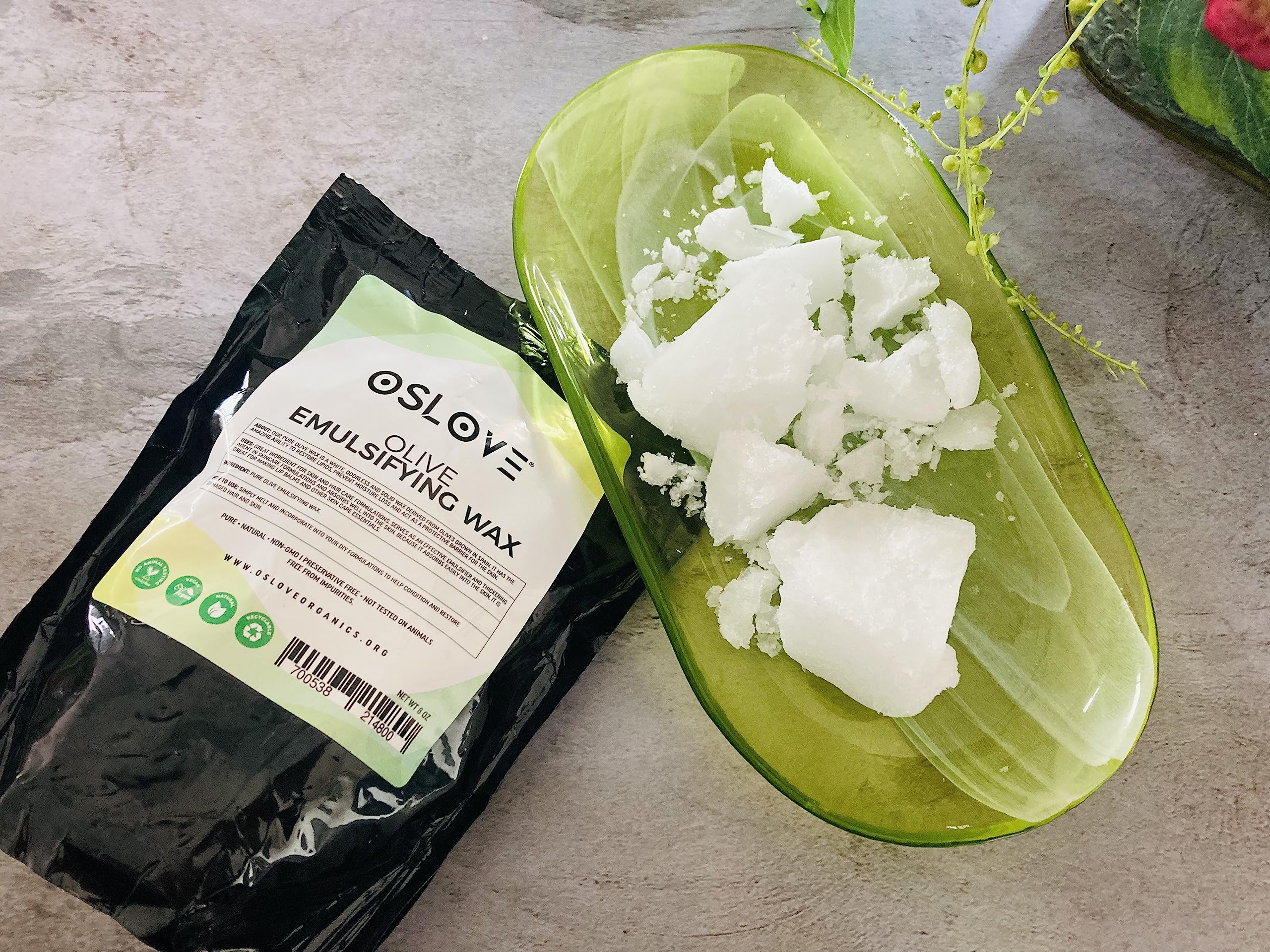 Oslove Organics olive wax clumps visual showing natural semi solid texture
