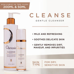 OSMOSIS CLEANSE gel texture close-up shows refreshing, gentle cleansing.
