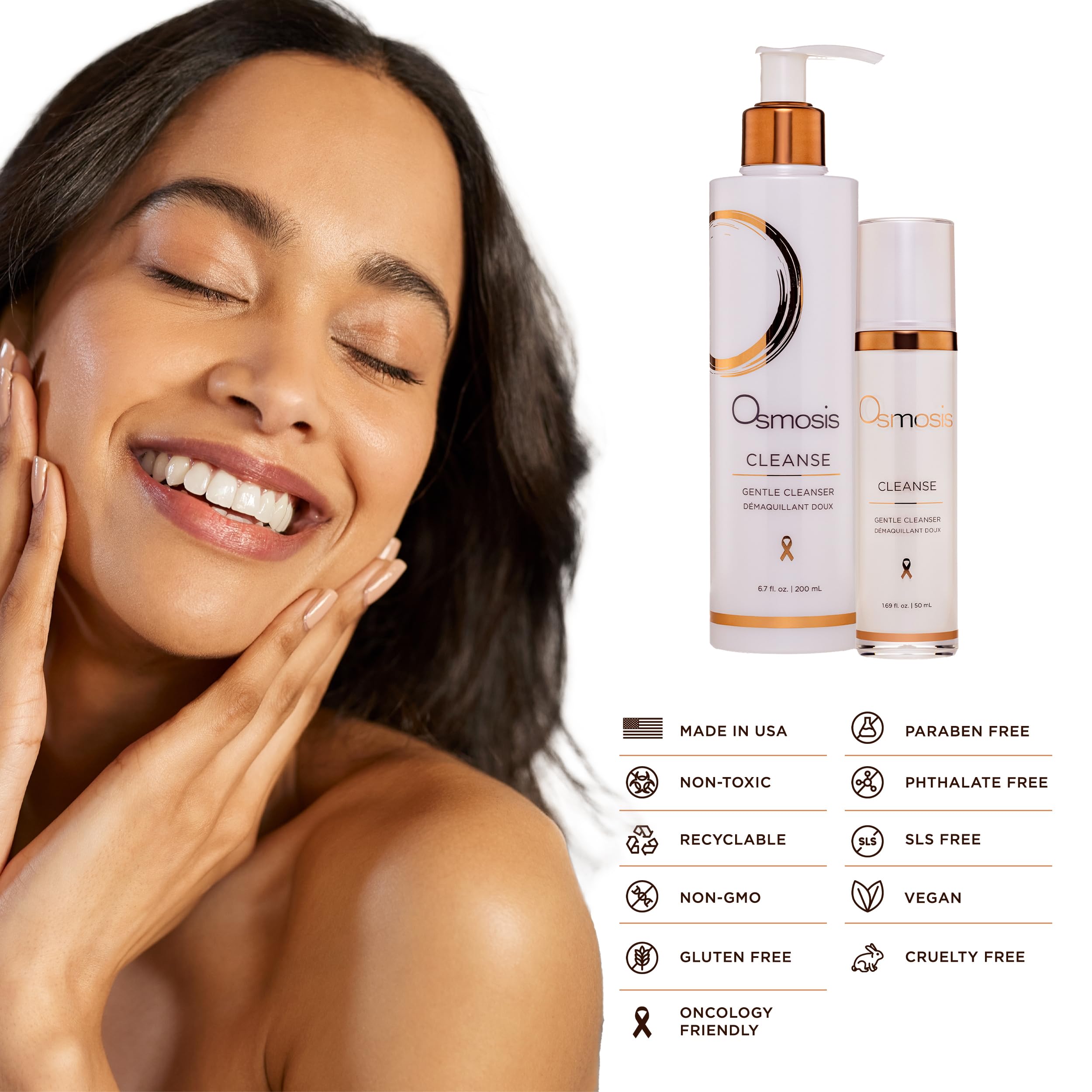 OSMOSIS CLEANSE packaging label shows brand and sensitive-skin focus.