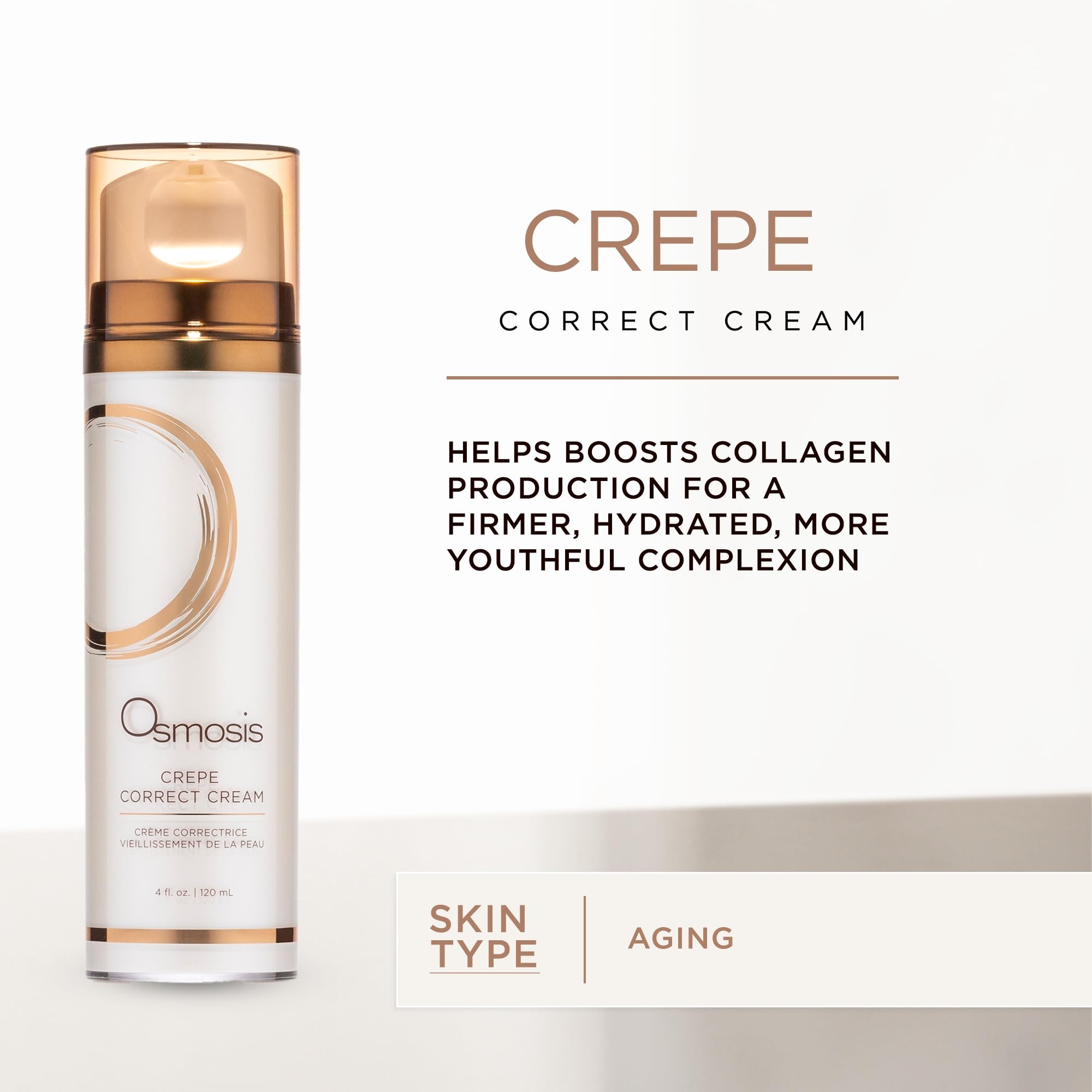 OSMOSIS Crepe Correct application on elbows highlights targeted crepe-prone area.