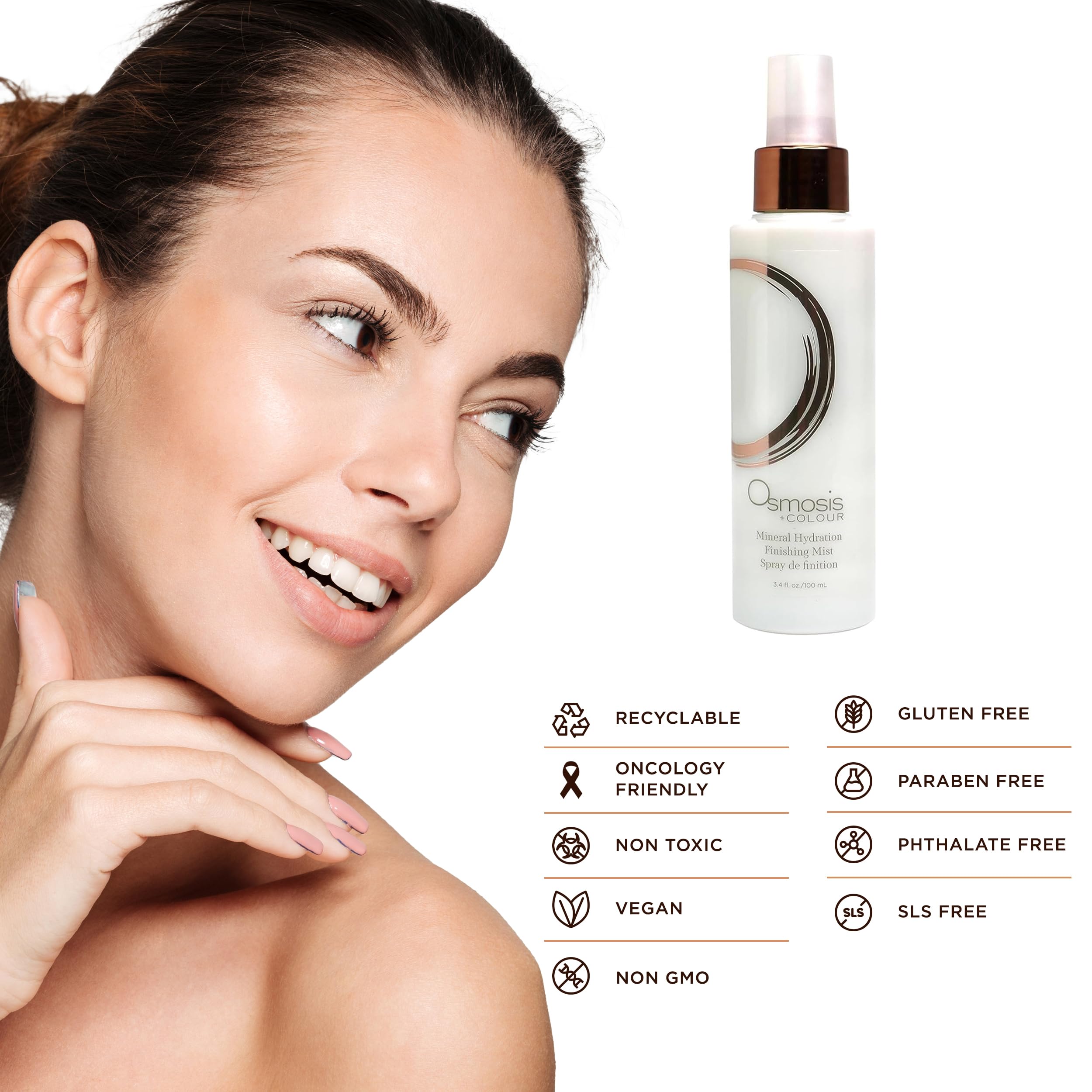 OSMOSIS Mineral Hydration Mist makeup-setting for longer wear and freshness.