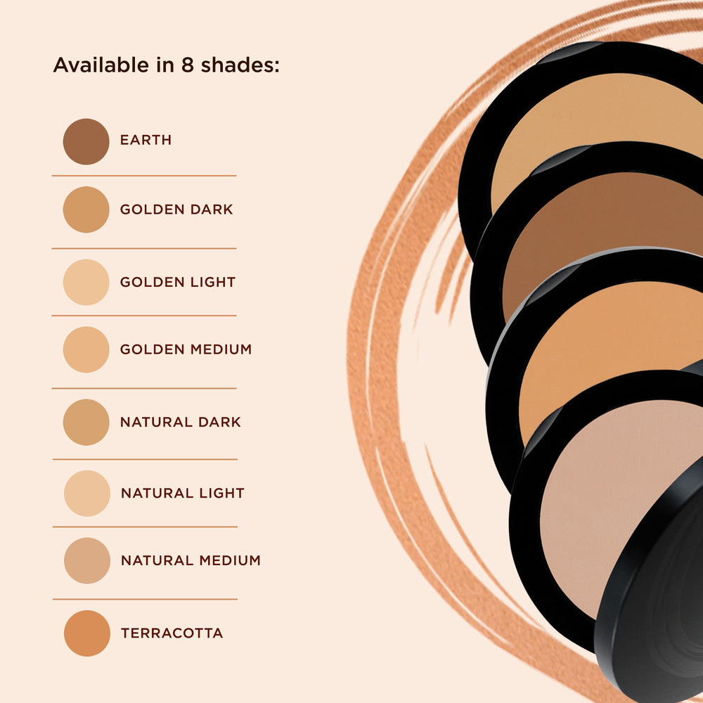 Close-up texture of the pressed base reveals a lightweight semi-matte finish.