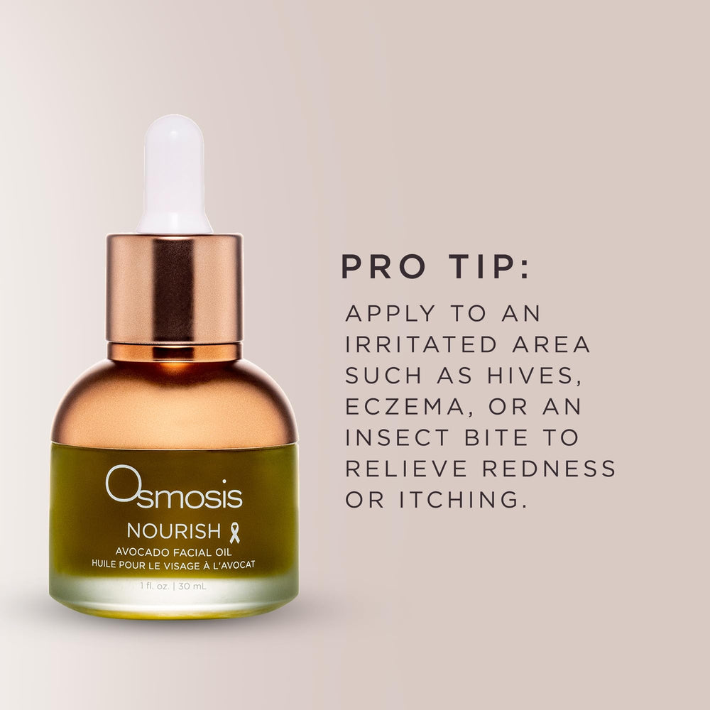 OSMOSIS Nourish Avocado Oil packaging shows eco-friendly bottle design.