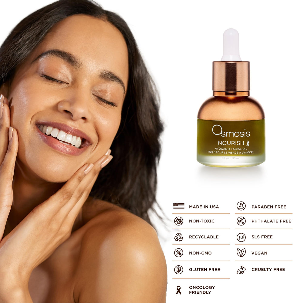 OSMOSIS Nourish Avocado Oil radiance shot suggests healthier-looking skin.