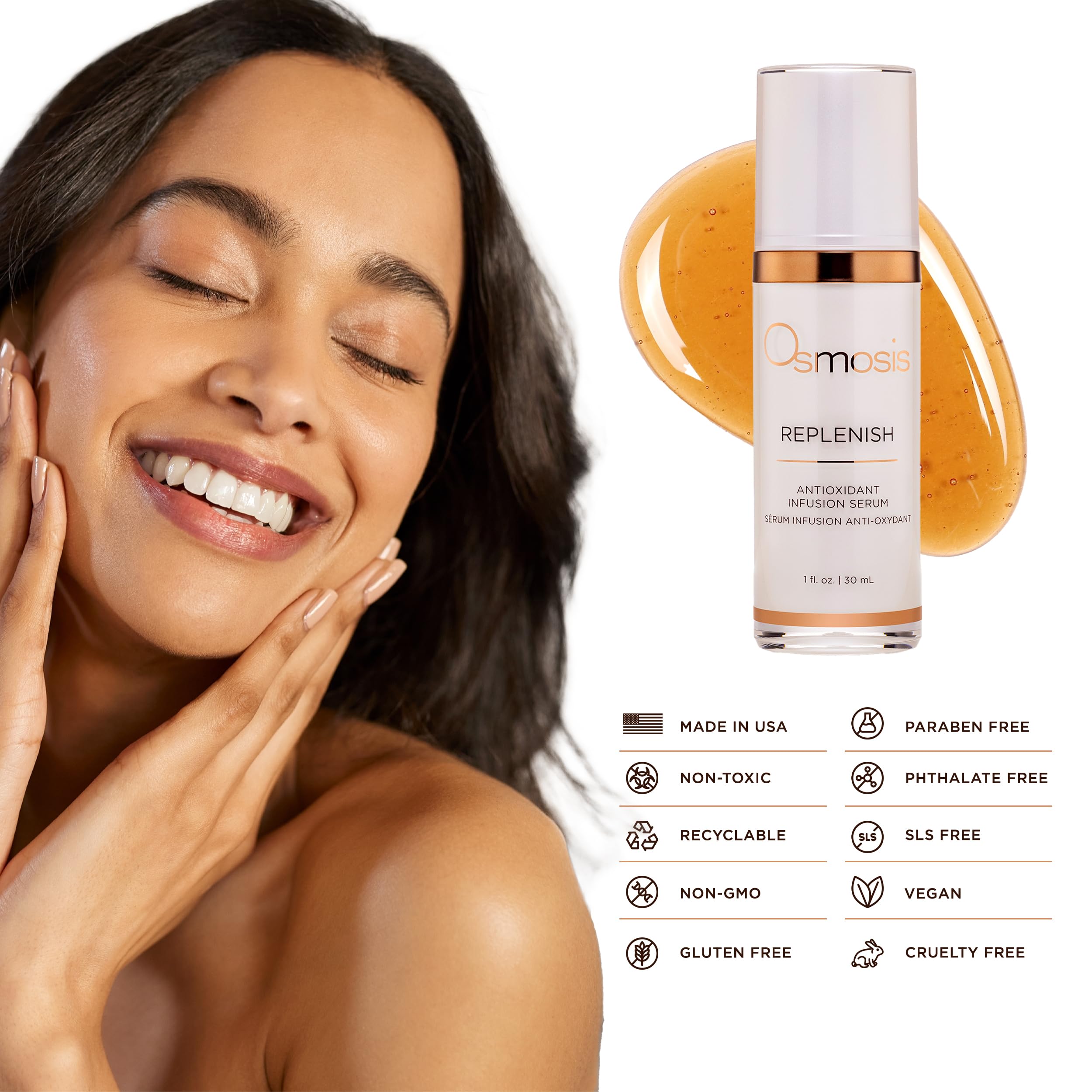 OSMOSIS Replenish bottle bathed in soft morning light beside moisturizer