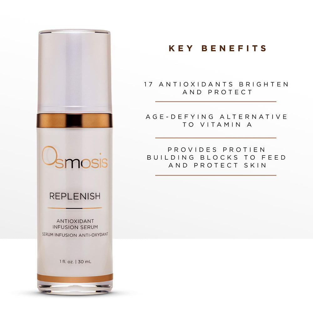 OSMOSIS Replenish with green tea ingredient illustration highlighting antioxidant protection