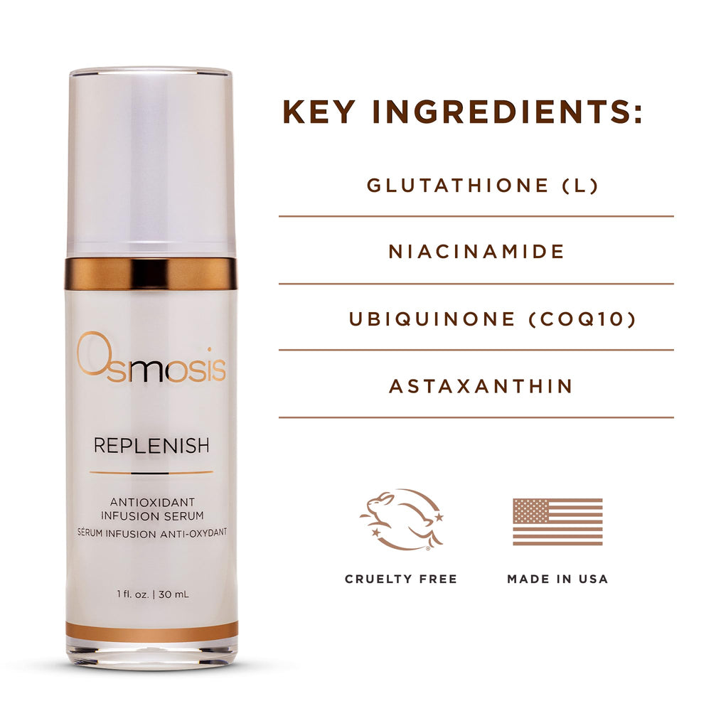 OSMOSIS Replenish serum texture close-up shows lightweight, silky consistency