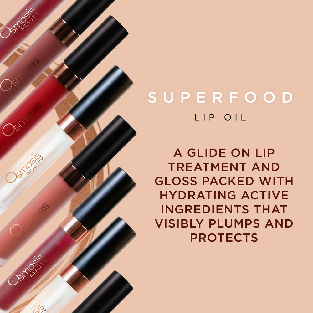 OSMOSIS Nectar lip oil glide for smooth, immediate moisture and subtle shine.